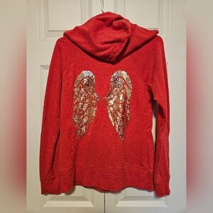 VS Red Hoodie with Gold Sequin Angel Wings